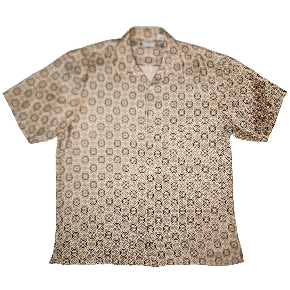 Bachrach Silk Button Up Short Sleeve Button Geometric Pattern Shirt Men's Size L